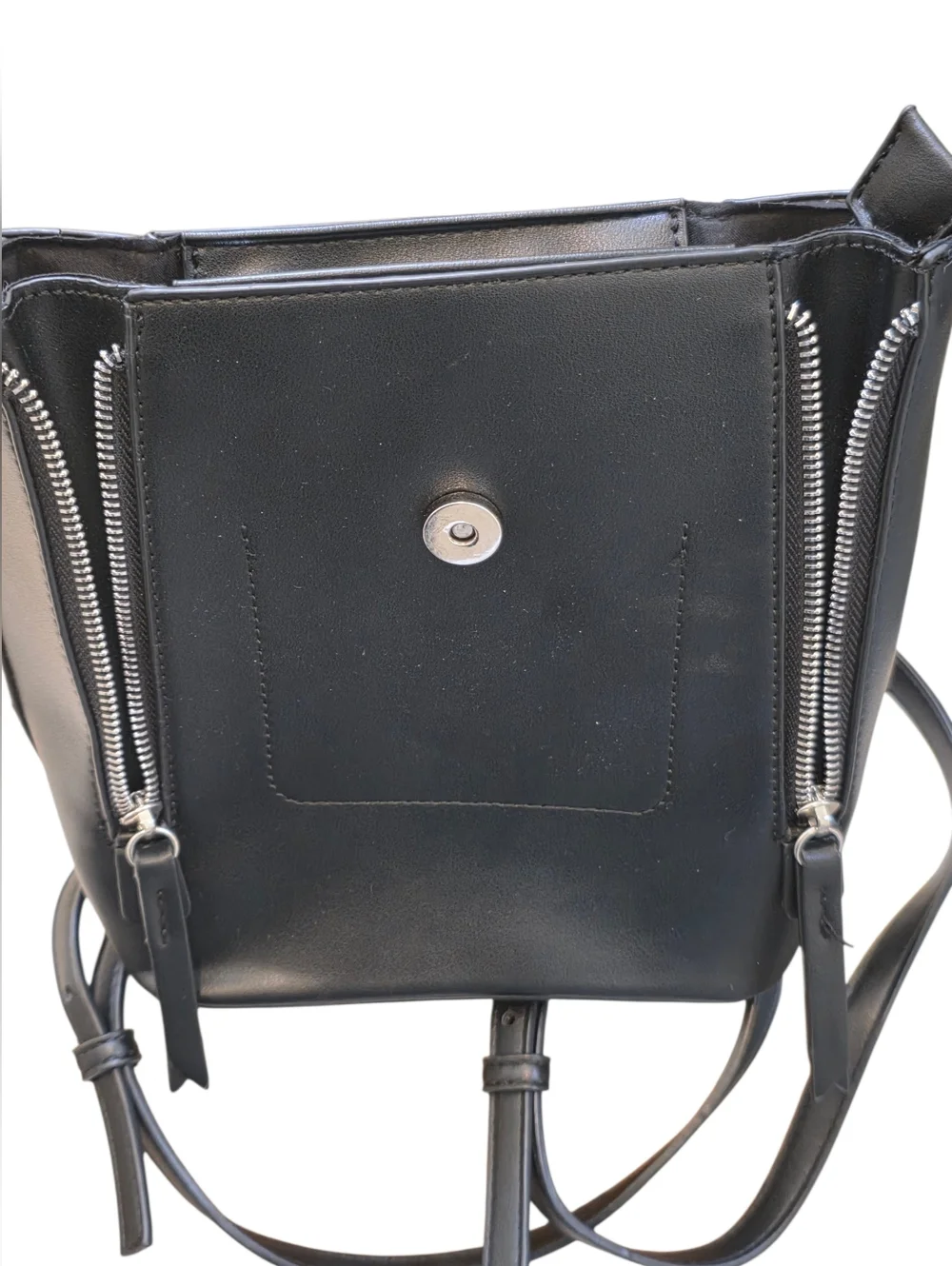 Lulus Faux Leather Black Convertible Mini Backpack Handbag Silver Tone Detail OS